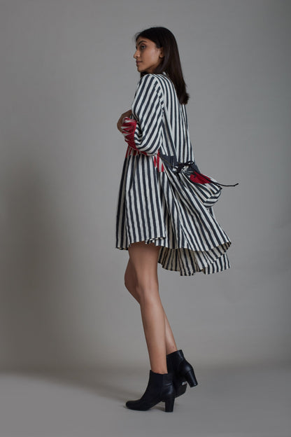 Uno Stripe Dress-Black with Red