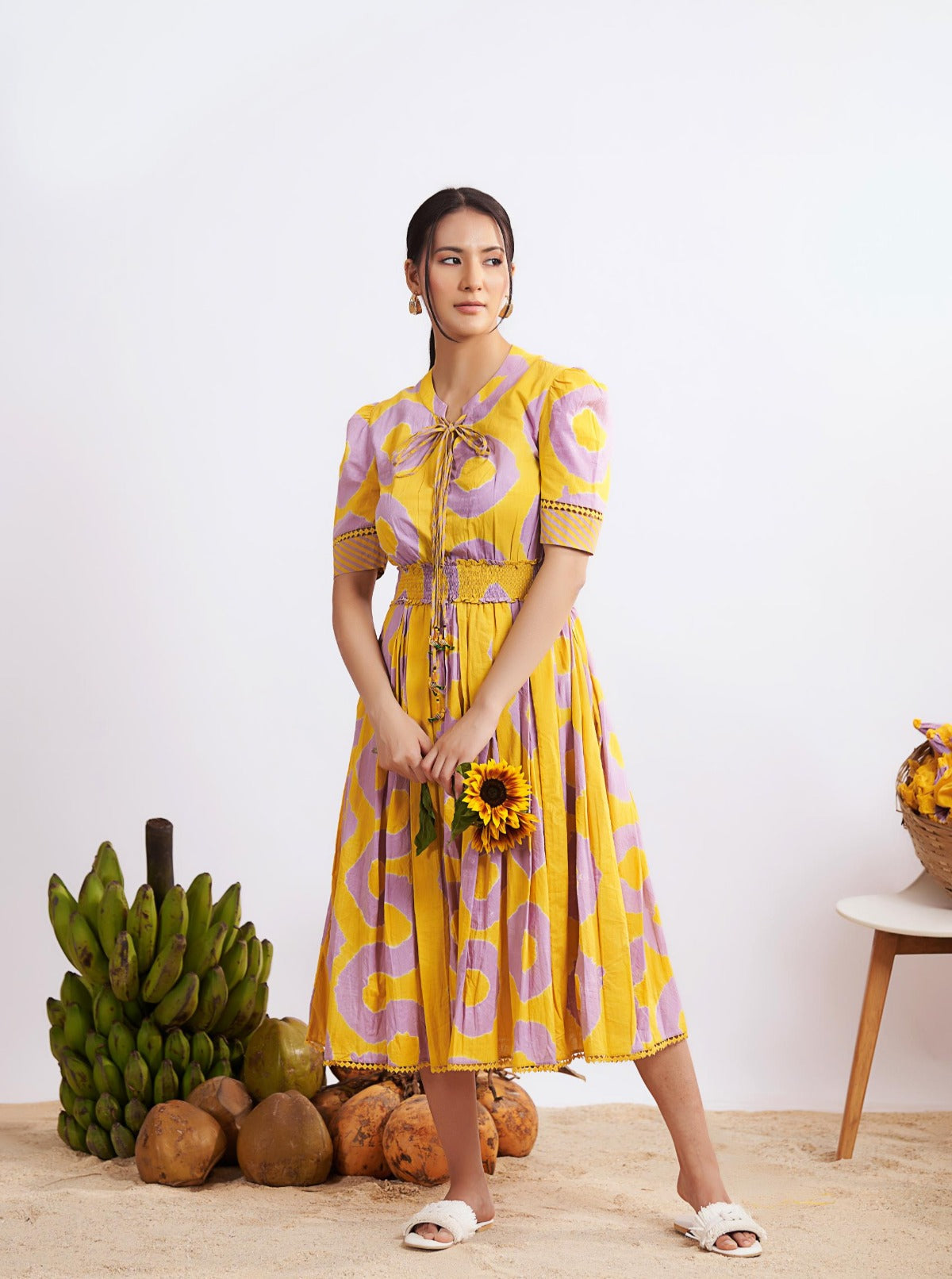 Daina Dress (Mustard and Lilac)