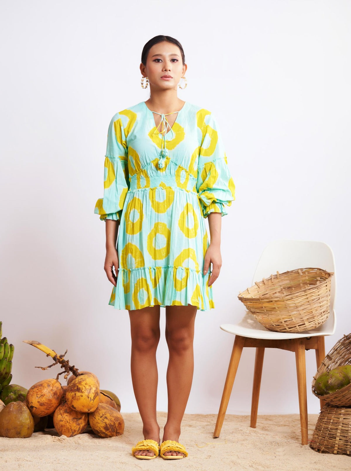 Floret Dress (Blue and Yellow Bandani)