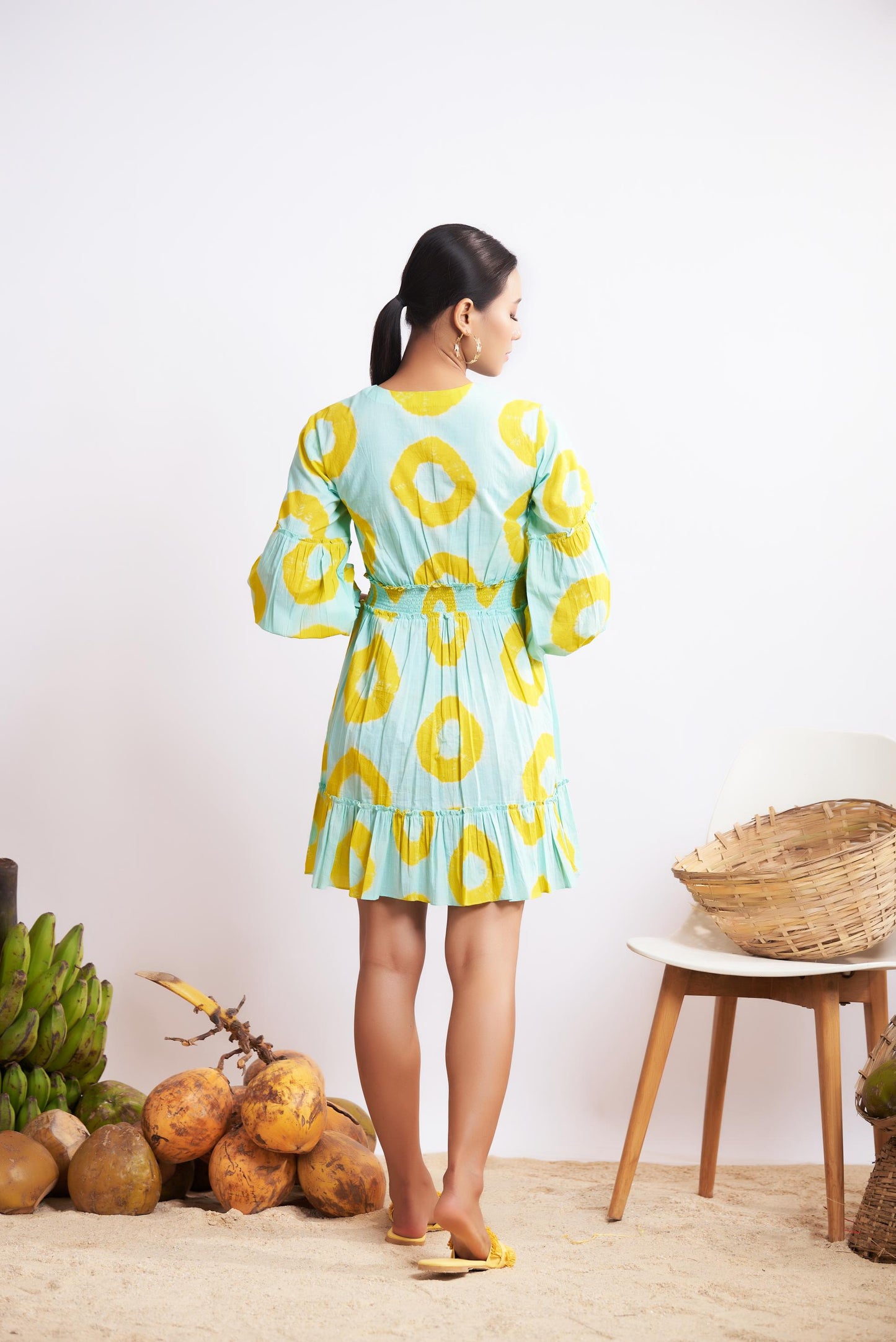 Floret Dress (Blue and Yellow Bandani)