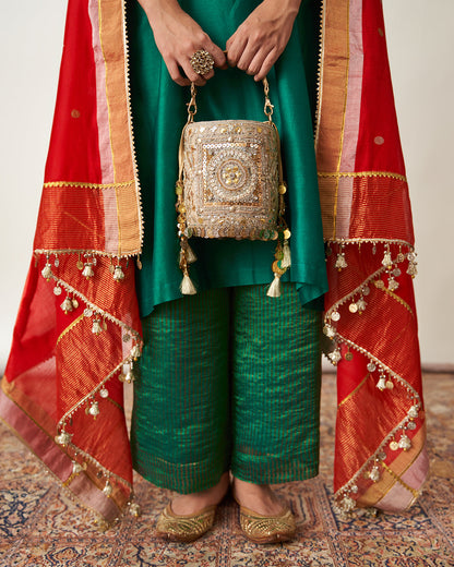 The Sindoori Sikka Booti Silk Chanderi Dupatta