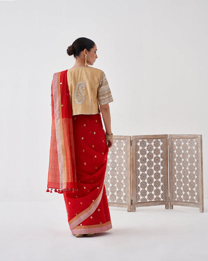 The Sona Chandi Silk Tissue Chanderi Blouse with Gota Zari Handwork