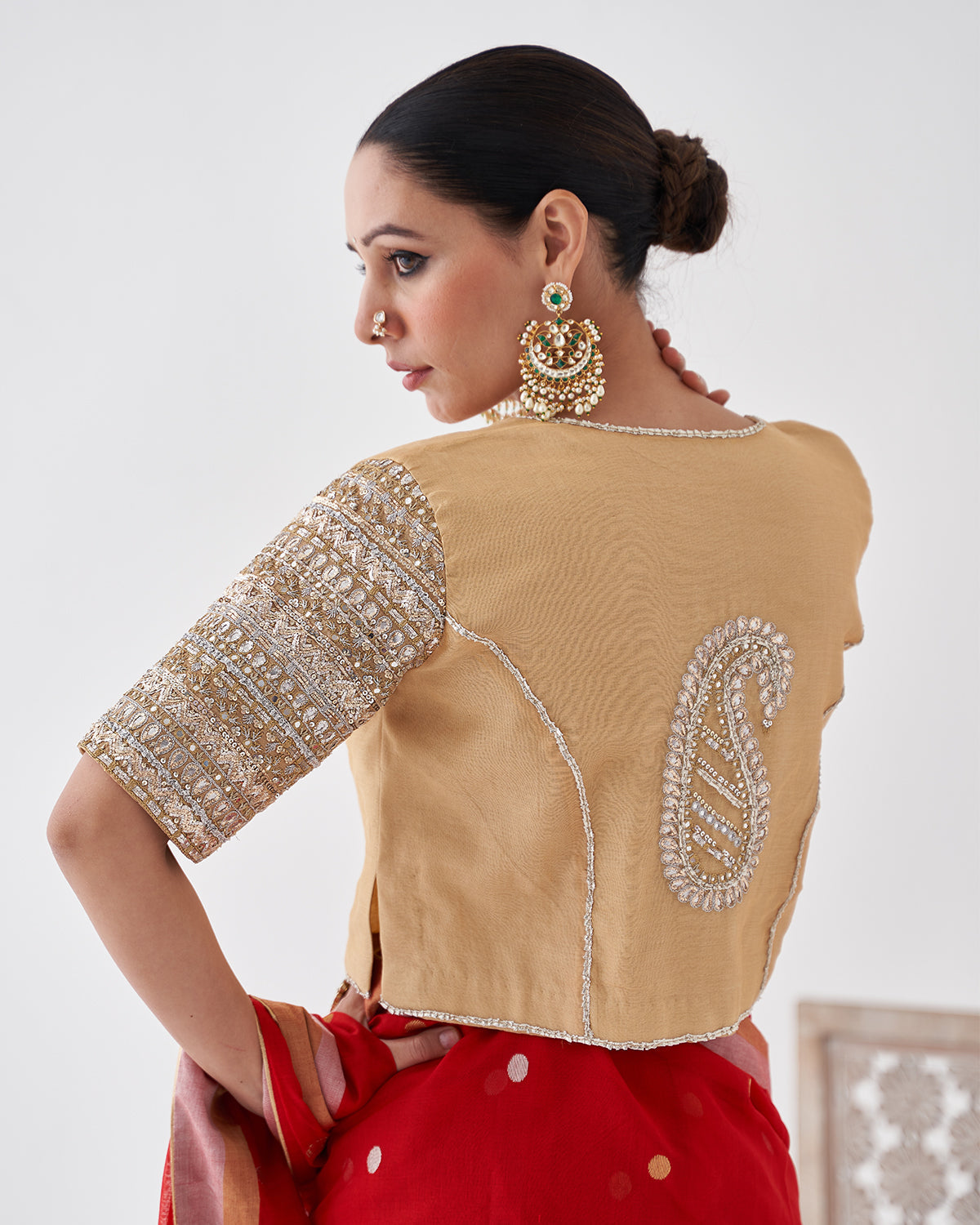 The Sona Chandi Silk Tissue Chanderi Blouse with Gota Zari Handwork