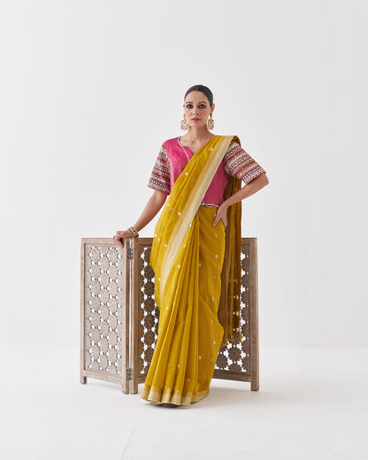 The Gulabi Silk Tissue Chanderi Blouse with Gota Zari Handwork