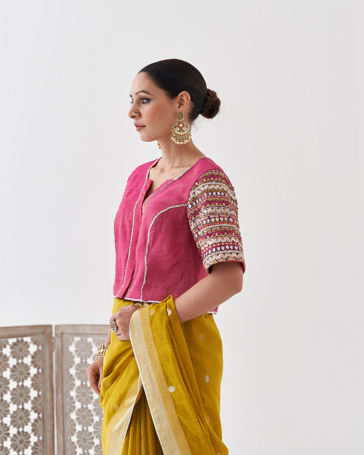 The Gulabi Silk Tissue Chanderi Blouse with Gota Zari Handwork