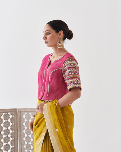 The Gulabi Silk Tissue Chanderi Blouse with Gota Zari Handwork