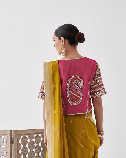 The Gulabi Silk Tissue Chanderi Blouse with Gota Zari Handwork