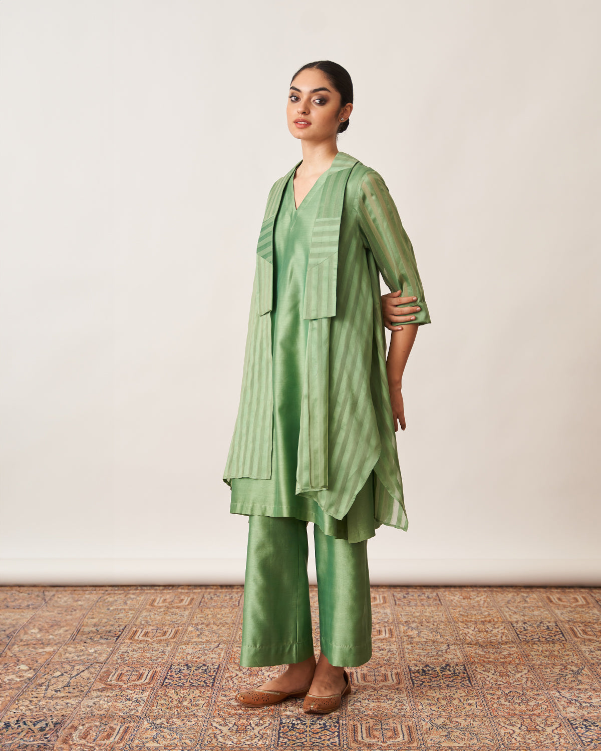 The Pista Green Silk Chanderi Ensemble