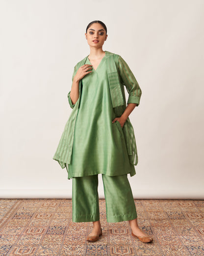 The Pista Green Silk Chanderi Ensemble