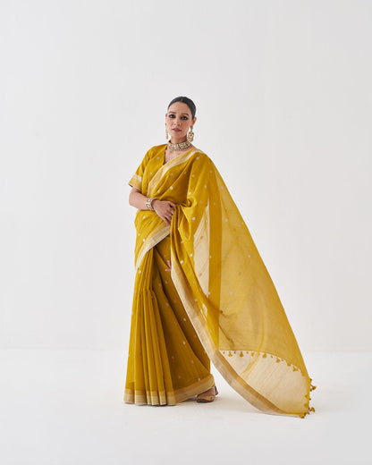 The Surajmukhi Silk Chanderi Saree & Blouse with Woven Sikka Bootis