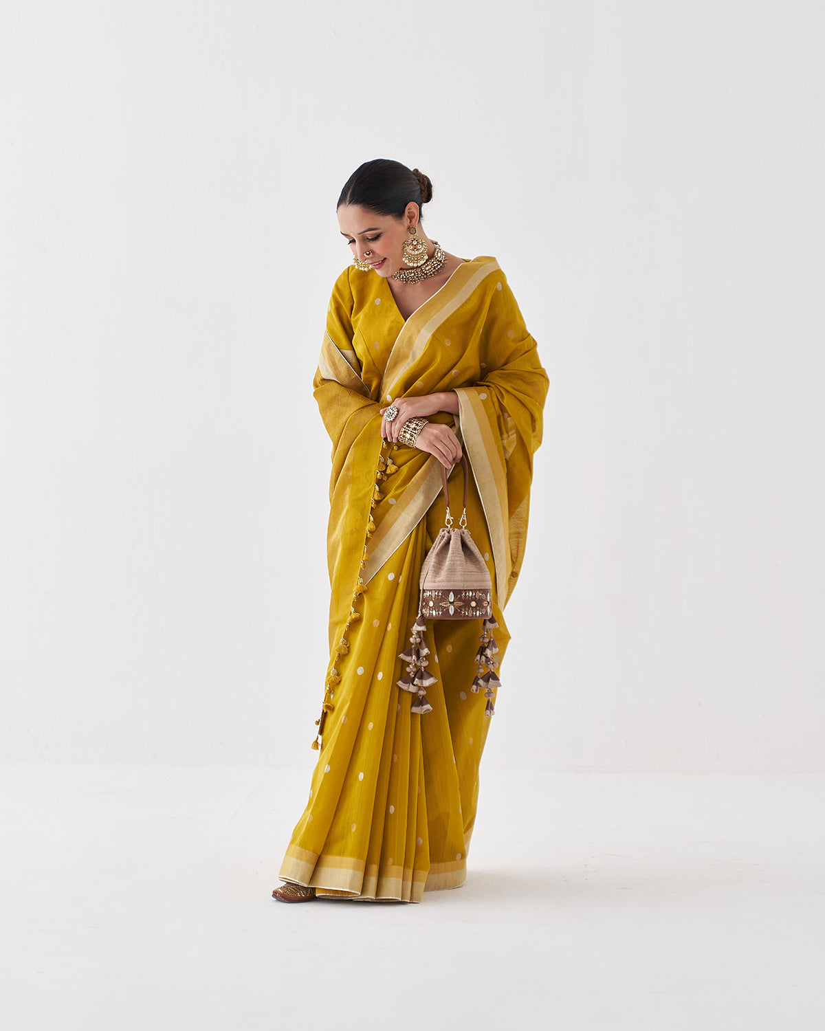 The Surajmukhi Silk Chanderi Saree & Blouse with Woven Sikka Bootis