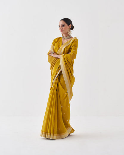 The Surajmukhi Silk Chanderi Saree & Blouse with Woven Sikka Bootis