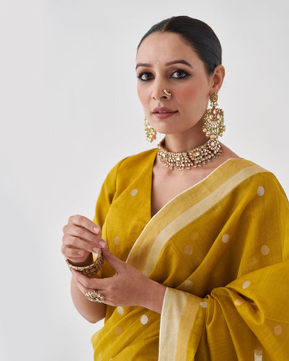 The Surajmukhi Silk Chanderi Saree & Blouse with Woven Sikka Bootis