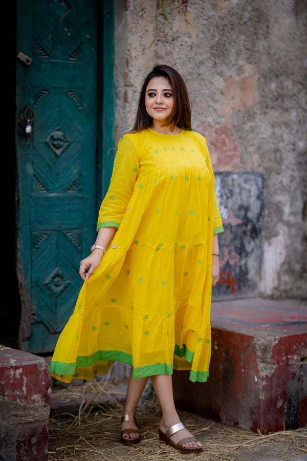 Yellow Jamdani  Dress