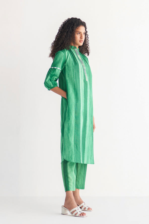 Modish Green Striped Shirt Dress