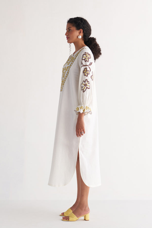 Ivory Melange Cutwork & Cross-stitch Dress
