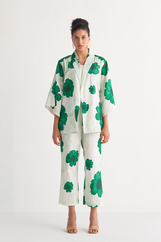 Green Floral Fantasy Shawl Collar Co-Ord Set