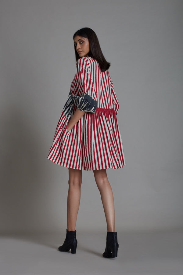 Uno Stripe Dress-Red with Black