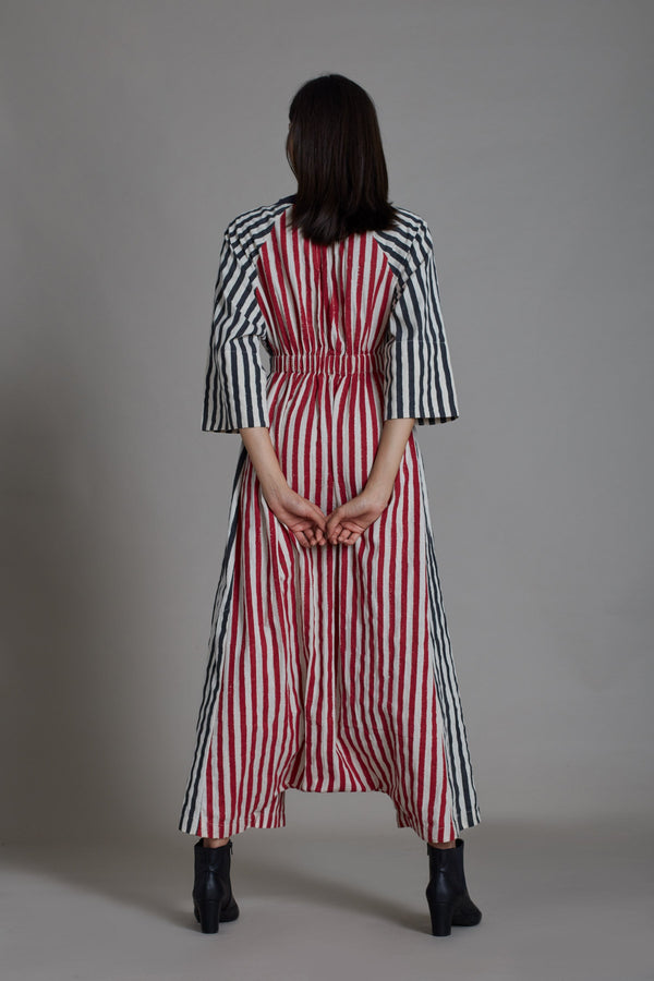 Uno Stripe Jumpsuit-Red with Black